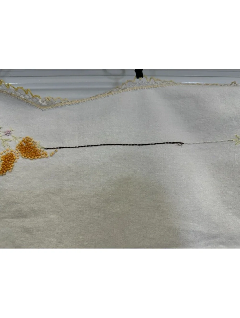 Hand Embroidered Vintage Floral Scalloped Edges Card Table Tablecloth Topper